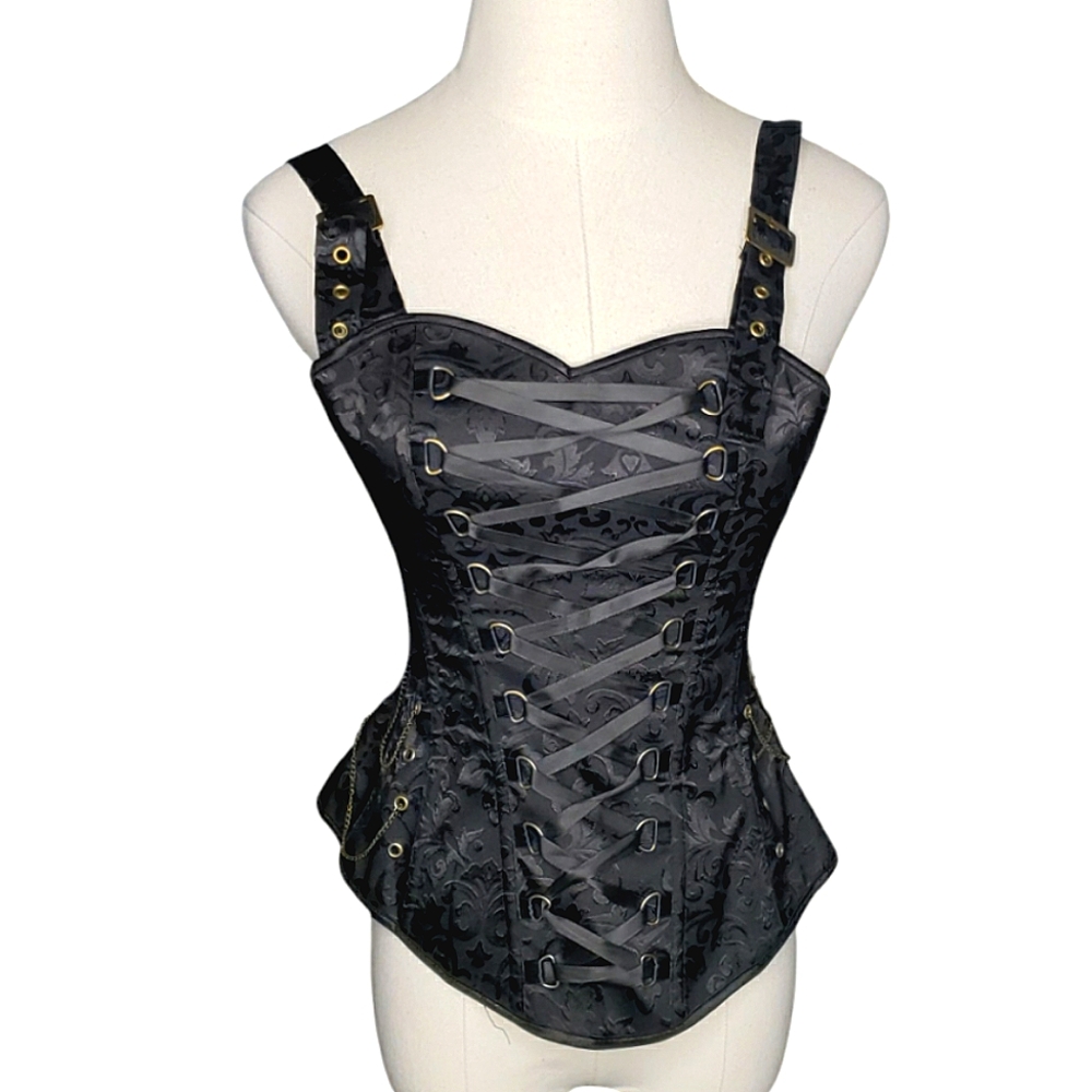 Jacquard Satin Steampunk Renaissance Witchy Fairy Pirate COS Lace-Up Corset Top